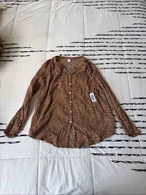 Old Navy Brown Printed Button-Front Women's Blouse